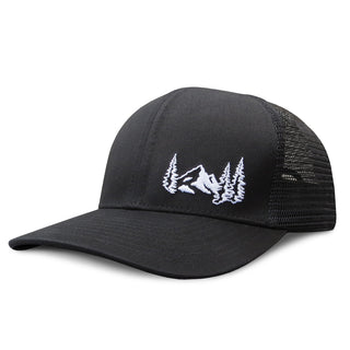 6 Panel Trucker - Black with Mountain Embroidery