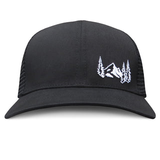 6 Panel Trucker - Black with Mountain Embroidery