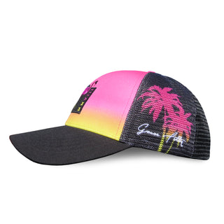 Curved Bill Trucker - Flamingo and Palm trees