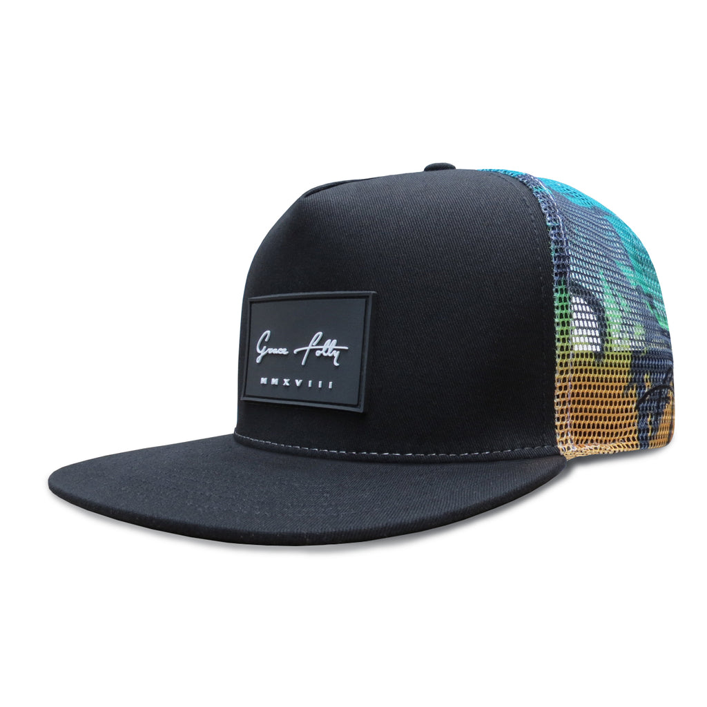 Grace Folly Trucker Hat For Men & Women. Snapback Mesh Caps- Palm Beach | Color: Black/Green | Size: Os | Atulsharma180's Closet