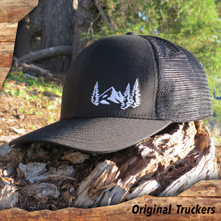 6 Panel Trucker - Black with Mountain Embroidery