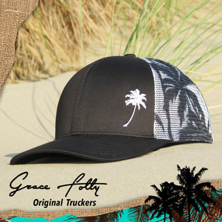 6 Panel Hats - Palm silhouette Mesh